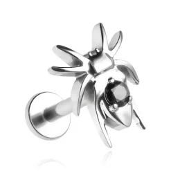 Tytanowy kolczyk labret pająk z czarną cyrkonią - srebrny - TGW-140