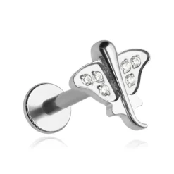 Tytanowy kolczyk labret płaszczka - srebrny - TGW-164