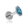 Tytanowy kolczyk labret srebrna łezka z niebieską cyrkonią