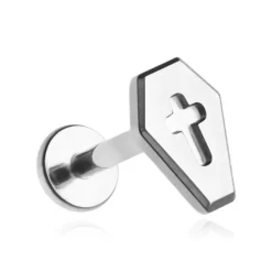 Tytanowy kolczyk labret srebrna trumna - TGW-136