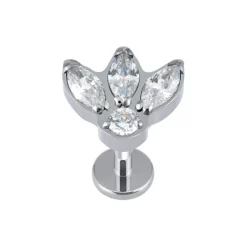 Tytanowy kolczyk labret srebrny z białymi cyrkoniami - TGW-050