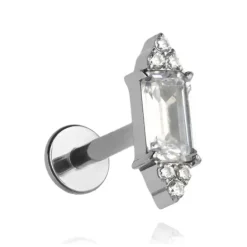 Tytanowy kolczyk labret srebrny z białymi cyrkoniami - TGW-119