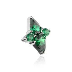 Tytanowy kolczyk labret srebrny z zielonymi cyrkoniami