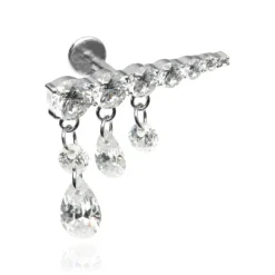 Tytanowy kolczyk labret srebrny z białymi cyrkoniami - TGW-118