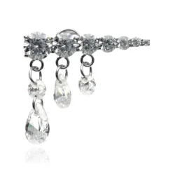 Tytanowy kolczyk labret srebrny z białymi cyrkoniami - TGW-118