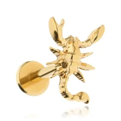 Tytanowy kolczyk labret skorpion - złoty