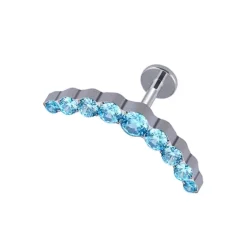 Tytanowy kolczyk labret srebrny z niebieskimi cyrkoniami - TGW-002