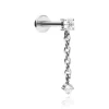 Tytanowy kolczyk labret srebrny z łańcuszkiem i białymi cyrkoniami