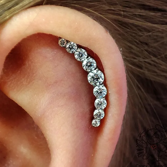 Tytanowy kolczyk labret srebrny z białymi cyrkoniami - TGW-002