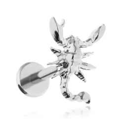 Tytanowy kolczyk labret skorpion - srebrny