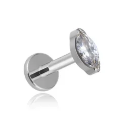 Tytanowy kolczyk labret srebrna łezka z białą cyrkonią