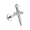 Tytanowy kolczyk labret sztylet z cyrkonią - srebrny
