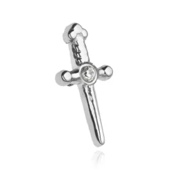 Tytanowy kolczyk labret sztylet z cyrkonią - srebrny