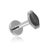 Tytanowy kolczyk labret srebrna łezka z czarną cyrkonią