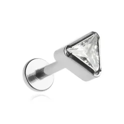 Tytanowy kolczyk labret trójkąt z białą cyrkonią