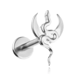 Tytanowy kolczyk labret wąż z księżycem - srebrny