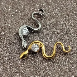 Tytanowy kolczyk labret wąż z białą cyrkonią - srebrny - TGW-173