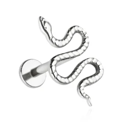 Tytanowy kolczyk labret wąż - srebrny - TGW-150
