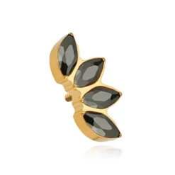 Tytanowy kolczyk labret złoty cluster z czarnymi cyrkoniami