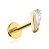 Tytanowy kolczyk labret z białą cyrkonią - złoty