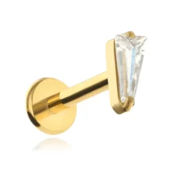 Tytanowy kolczyk labret z białą cyrkonią - złoty