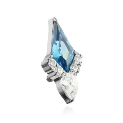 Tytanowy kolczyk labret z niebieską i białymi cyrkoniami - srebrny