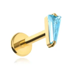 Tytanowy kolczyk labret z niebieską cyrkonią - złoty