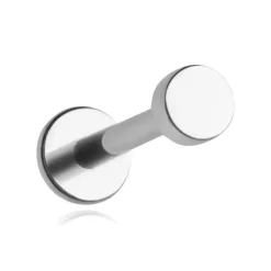 Tytanowy kolczyk labret z płaską nakrętką srebrny