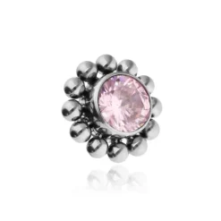 Tytanowy kolczyk labret z różową cyrkonią - srebrny