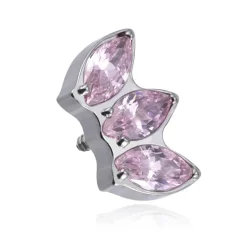 Tytanowy kolczyk labret z różowymi cyrkoniami - srebrny