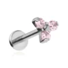 Tytanowy kolczyk labret z trzema różowymi cyrkoniami