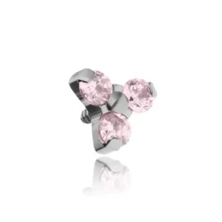 Tytanowy kolczyk labret z trzema różowymi cyrkoniami