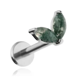 Tytanowy kolczyk labret z agatem mszystym - srebrny