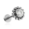 Tytanowy kolczyk labret z białą cyrkonią - srebrny