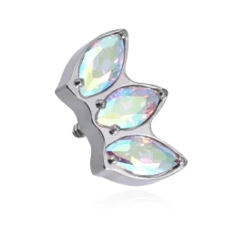 Tytanowy kolczyk labret z opalizującymi cyrkoniami - srebrny