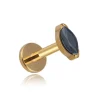 Tytanowy kolczyk labret złoty łezka z czarną cyrkonią