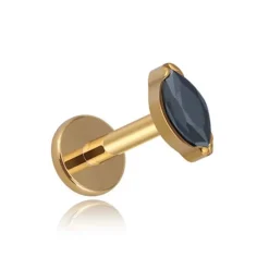 Tytanowy kolczyk labret złoty łezka z czarną cyrkonią