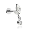 Tytanowy kolczyk labret z białymi cyrkoniami - srebrny