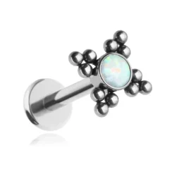 Tytanowy kolczyk labret z opalem - srebrny