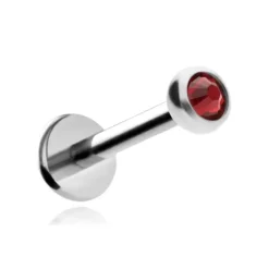 Tytanowy kolczyk labret z czerwonym kryształkiem premium - srebrny