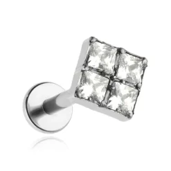 Tytanowy kolczyk labret z białymi cyrkoniami - srebrny - TGW-147