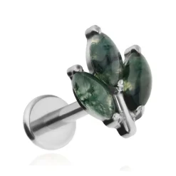 Tytanowy kolczyk labret z agatem mszystym - srebrny