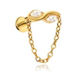 Tytanowy kolczyk labret z białą cyrkonią - złoty