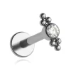 Tytanowy kolczyk labret z białą cyrkonią i kulkami - srebrny
