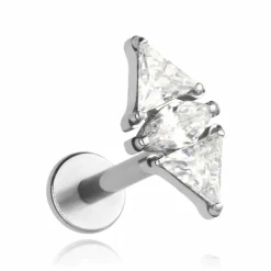 Tytanowy kolczyk labret z białymi cyrkoniami - srebrny