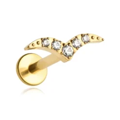 Tytanowy kolczyk labret z białymi cyrkoniami - złoty - TGW-005