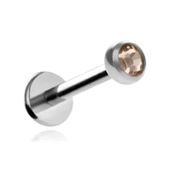 Tytanowy kolczyk labret z szampańskim kryształkiem premium - srebrny