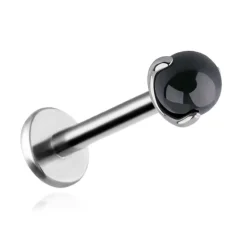 Tytanowy kolczyk labret z czarnym agatem