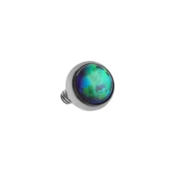 Tytanowy kolczyk labret z ciemnozielonym opalem OP13 - srebrny