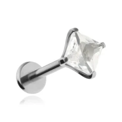 Tytanowy kolczyk labret z białą cyrkonią